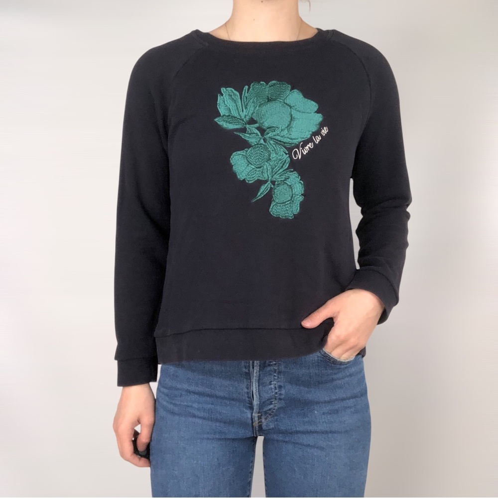Whistles Emboridered Viore La Vie Floral Crew Neck Sweatshirt Navy Blue Size‎ M